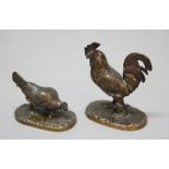 PAIR OF 19TH CENTURY FRENCH ANIMALIER BRONZES, of a cock and a hen, each signed P.J. Mene, height of