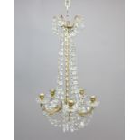 CUT GLASS CHANDELIER, with five lights on gilt branches with cut glass swags, height 70cm,