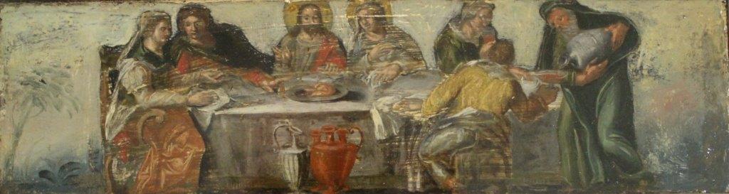 ITALO-CRETAN SCHOOL, Circa 1550 THE MARRIAGE AT CANA; THE LAST SUPPER A pair, oil on panel 8.5 x