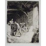 SIR GEORGE CLAUSEN, RA (1852-1944) CLEANING WHEAT (Gibson 28) Etching, signed, with inscription