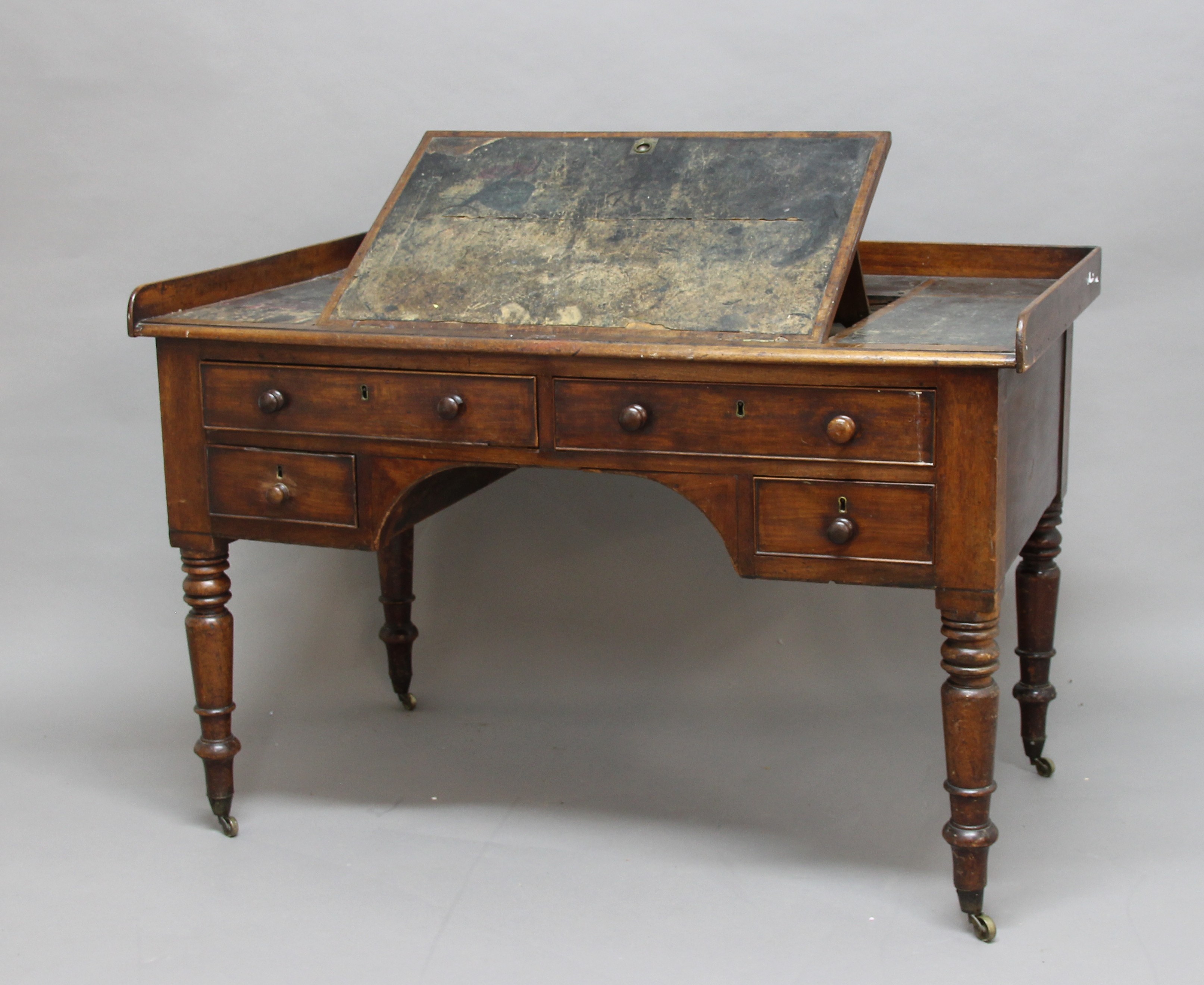 VICTORIAN MAHOGANY ARCHITECT'S DESK, the leather top with lift up writing slope above an arrangement - Image 2 of 2
