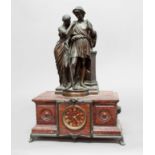 FRENCH MARBLE AND BRONZE MOUNTED MANTEL CLOCK, late 19th century, the 3 1/2" dial with gilt metal