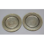 PAIR OF STEEL AND BRASS PLATTERS, possibly 18th century, diameter 27cm (2)