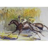 •JOHN SKEAPING, RA (1901-1980) ON THE GALLOPS Signed and dated `76, watercolour 47 x 68cm.