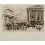 WILLIAM WALCOT (1874-1943) BANK OF ENGLAND AND THE ROYAL EXCHANGE; PICCADILLY CIRCUS Two, etchings