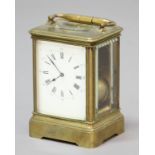 'GOLIATH' BRASS CARRIAGE CLOCK, the enamelled dial on an eight day repeating movement half hourly