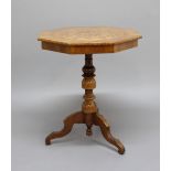 CONTINENTAL INLAID OCCASIONAL TABLE, 19th century, the octagonal top with marquetry inlay on a