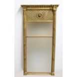 FRENCH GILT PIER MIRROR, 19th century, the double plate beneath a ball cornice and lion's head