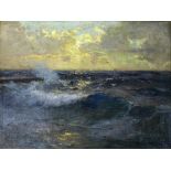 •JENO KARPATHY (Hungarian, 1870-1950) SURF AT TWILIGHT Signed, oil on canvas 58.5 x 78.5cm. ++ Needs
