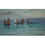 FREDERICK W. BAKER (1862-1936) FISHING BOATS Signed, oil on board 20.5 x 34cm.; with a view of