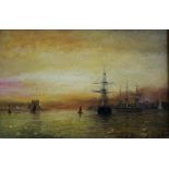 ADOLPHUS KNELL (Fl.1860-1890) VESSELS AT SUNDOWN Signed, oil on board 14.5 x 22cm. ++ Scattered