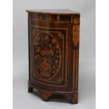 DUTCH INLAID CORNER CABINET, 19th century, the bow front door inlaid with a vase of flowers,