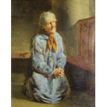 EDWARD CHARLES BARNES (c.1830-1882) AT PRAYER Signed with monogram, oil on panel 24 x 19cm. ++