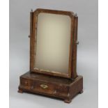 GEORGE II WALNUT TOILET MIRROR, the mirror with parcel gilt border above three drawers, height 55cm