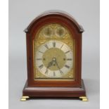 EDWARDIAN MAHOGANY AND INLAID BRACKET CLOCK, the brass dial with 8" silvered chapter ring, chime
