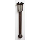 MAHOGANY AND INLAID STICK BAROMETER, early 19th century, the silvered scale inscribed ?Avano?
