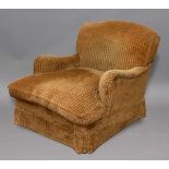 HOWARD AND SON STYLE ARM CHAIR, by George Sherlock, with an arched back, slightly scrolling arms,
