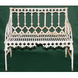 FRENCH GOTHIC CAST IRON BENCH, late 19th century, to a design by Val d'Osne, with ogee arched back