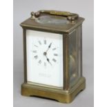 FRENCH BRASS CARRIAGE TIMEPIECE, the dial marked Lovegrove & Flint, 9 Halkin St West, the movement