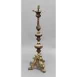 TOLE PEINTE RENAISSANCE STYLE CANDLESTICK, with moulded, scrolling and foliate decoration painted