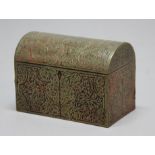 FRENCH 19TH CENTURY BOULLE WORK STATIONERY BOX, the domed top enclosing a fitted interior with paper