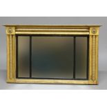 19TH CENTURY OVERMANTEL MIRROR, the triple plates in a gilt frame, height 63cm, width 106cm