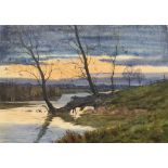 ARTHUR ANDERSON FRASER (1861-1904) EVENING LIGHT ON THE RIVER Signwed with monogram, watercolour,