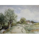 DAVID BATES (1840-1921) THE EDGE OF THE COMMON Signed, also signed and title verso, watercolour 26 x