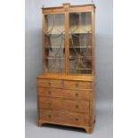 REGENCY SATINWOOD SECRETAIRE BOOKCASE, the pair of astragal glazed doors with urn shaped bars