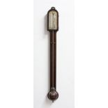 MAHOGANY STICK BAROMETER OF IRISH INTEREST, the silvered, arched gauge inscribed T Bennett/Patrick