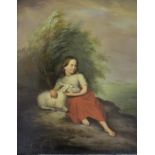 DUTCH SCHOOL, 19th CENTURY CHILD WITH A SHEEP Bears inscription Lux 1869 verso, oil on panel 30 x