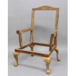 GEORGE III ARMCHAIR, the timber frame on cabriole legs with lion mask knees and paw feet, height