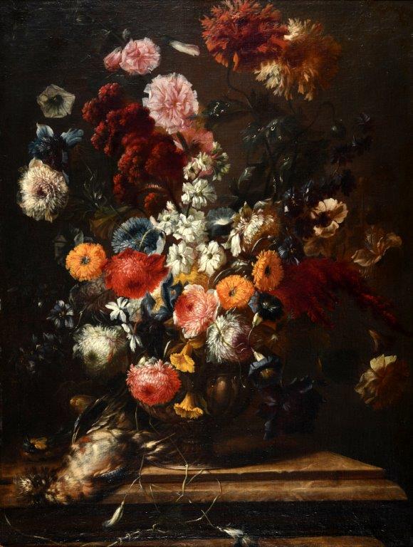 ATTRIBUTED TO FRANZ WERNER VON TAMM (1658-1724) STILL LIFE OF FLOWERS IN AN URN, WITH A DEAD BIRD