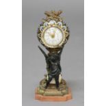 FRENCH CHAMPLEVE CLOCK, mid 19th century, the enamelled face inside a paste set frame on a brass,