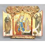 RUSSIAN TRIPTYCH ICON OF THE UNFADING ROSE, probably 19th century, depicting The Virgin and Christ