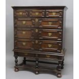 QUEEN ANNE STYLE OAK CHEST ON STAND, three short above three, graduated long drawers with