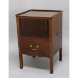 GEORGE III MAHOGANY COMMODE, with tambour front above a pot drawer, with brass handles, height 75cm,
