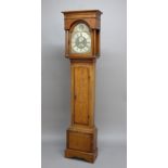 OAK AND WALNUT LONGCASE CLOCK, the brass dial with an 11 1/2" silvered chapter ring inscribed Jno
