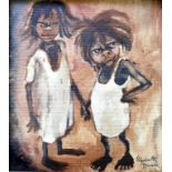 ELIZABETH DURACK, OBE (1915-2000) TWO ABORIGINAL CHILDREN Signed, study of two horses verso, also