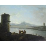 FOLLOWER OF RICHARD WILSON, RA (1713-1782) FIGURES BY A TOWER IN AN ITALIANATE LANDSCAPE Oil on