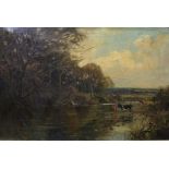 GEORGE WRIGHT (1851-1916) CALM WATER Signed and dated 1896, oil on canvas 40 x 60cm. ++ Needs a