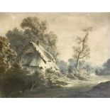 JOHN GLOVER (1776-1849) A THATCHED COTTAGE BY A TRACK Bears detached label verso By Glover/ James