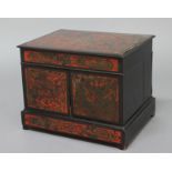 FRENCH BOULLE WORK AND EBONISED DECANTER BOX, 19th century, the hinged top and sides opening to