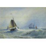 EDWIN HAYES, RHA (1819-1904) SHIPPING OFF THE COAST Signed twice and dated 1870, watercolour