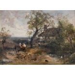MYLES BIRKET FOSTER, RWS (1825-1899) SHEEP BY A MARKET CART ON A COUNTRY TRACK Inscribed verso E.