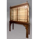 CHINESE CHIPPENDALE STYLE MAHOGANY DISPLAY CABINET, the greek key fretwork gallery above a pair of