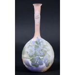 GALLE CAMEO GLASS VASE a small bottled shaped vase with a flattened circular body and slender