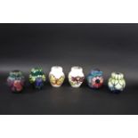 MOORCROFT GINGER JARS 6 modern lidded ginger jars including Finches Blue, Finches Teal, Butterfly,