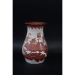 ART POTTERY LUSTRE VASE in the manner of William De Morgan, with a ruby lustre floral design on a