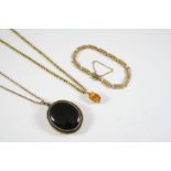 A BANDED AGATE AND GOLD LOCKET PENDANT 4.2 x 3.5cm, on a 9ct gold chain, the chain 9.6 grams,